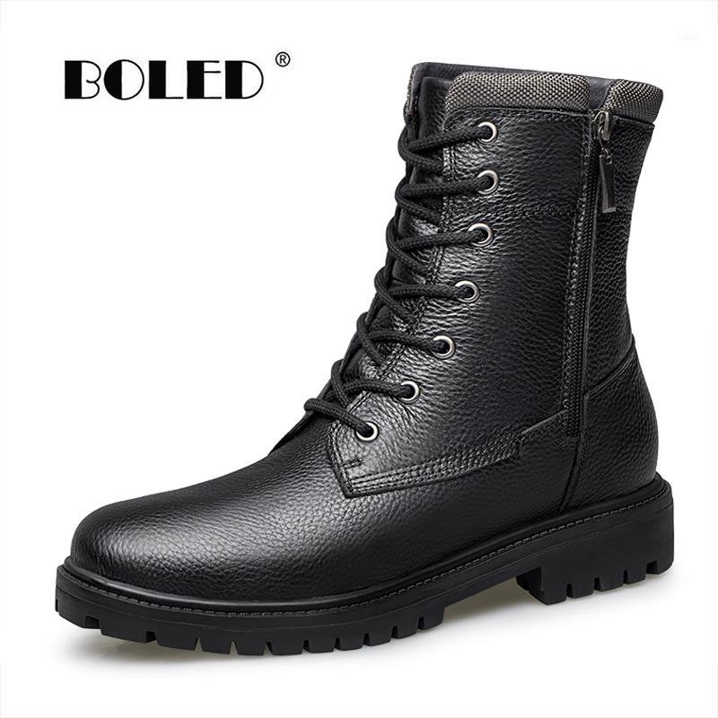 

Full Grain Leather Boots Men Comfortable Short Plush Warm Lace Up Ankle Snow Boots Plus Size Autumn Winter Shoes Men1, Black fur