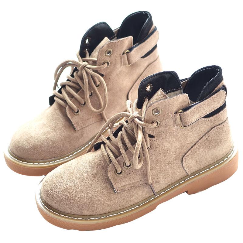 

Autumn New Boots Female British Wind Students Korean Wild Round Head Lacing Flat Short Boots Simple Retro Flat Shoes, Black