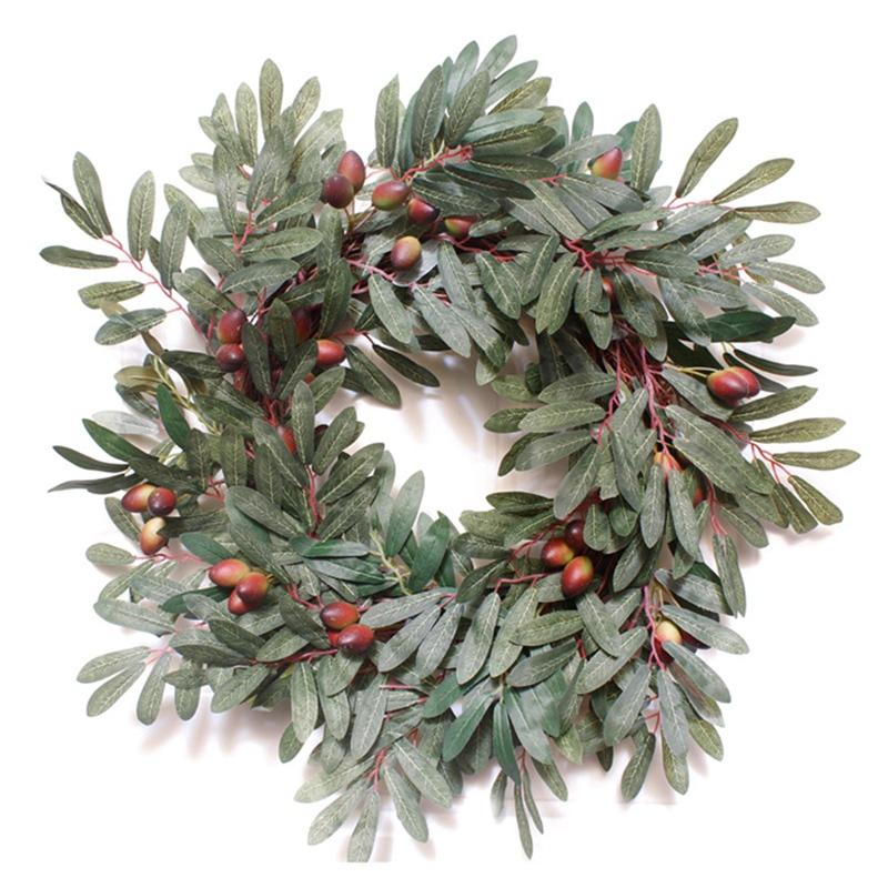 

Artificial Olive Leaf Wreath for Front Door, Wall, Wedding, Home, Spring and Summer Decorations, Green