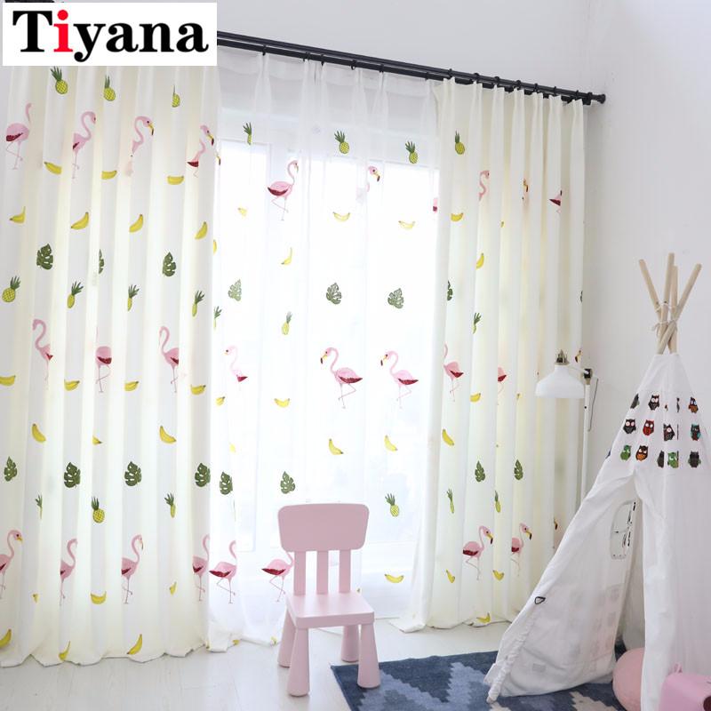 

Nordic Simple White Cartoon Curtain for Kid's Bedroom Living Room Children Pineapple Flamingo Embroidery Custom Curtain P130D3, Tulle