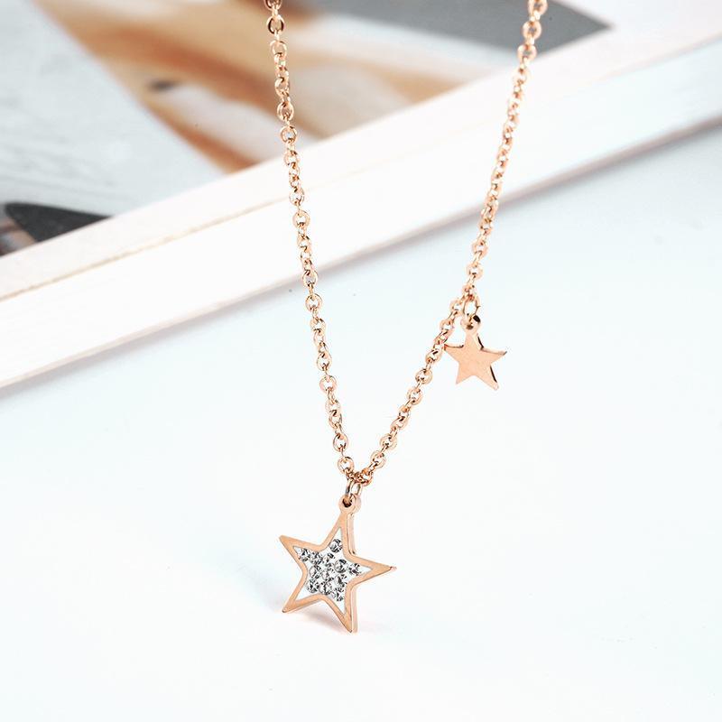 

Stainless Steel Initial Pentagram Necklace with Crystals Rose Gold Charm Choker Necklace for Women Collier Femme Jewelry1