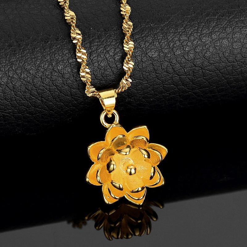 

Retro Lotus Flower Pendant Necklaces Chain For Women Gold Color Necklace Africa / Arabian Jewelry Nice Wedding Gifts