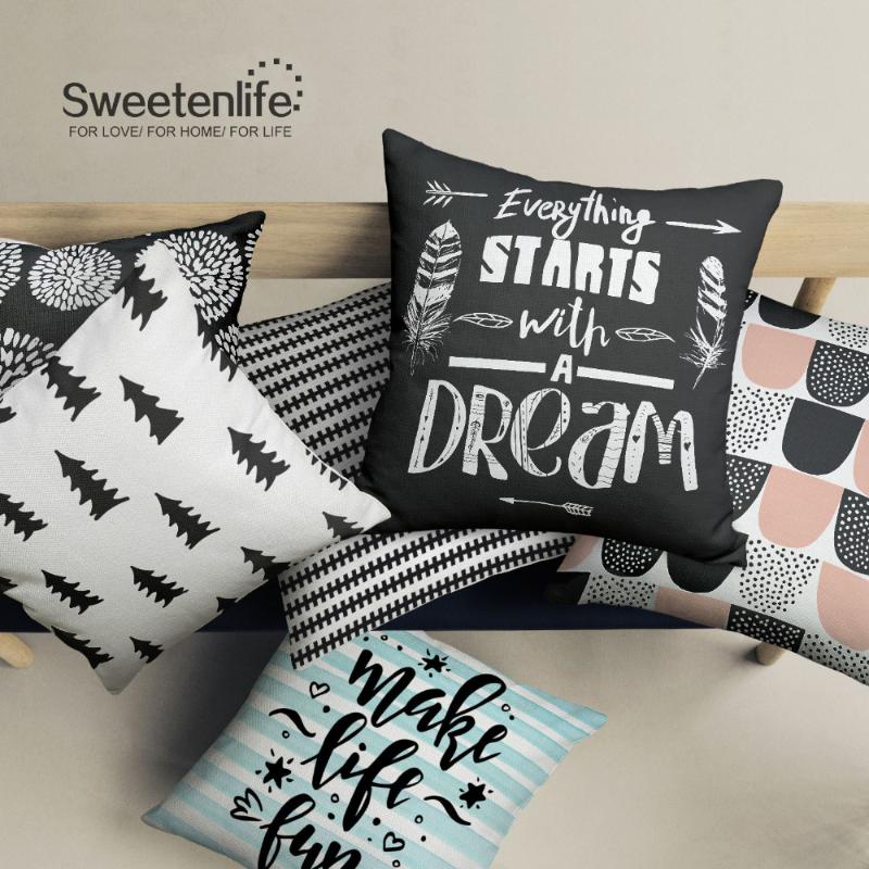 

Sweetenlife Nordic Style Decorative Cushions 50*50 Cushions Home Decor Pillow Cotton Linen Pillow Covers Geometric Sofa, No3