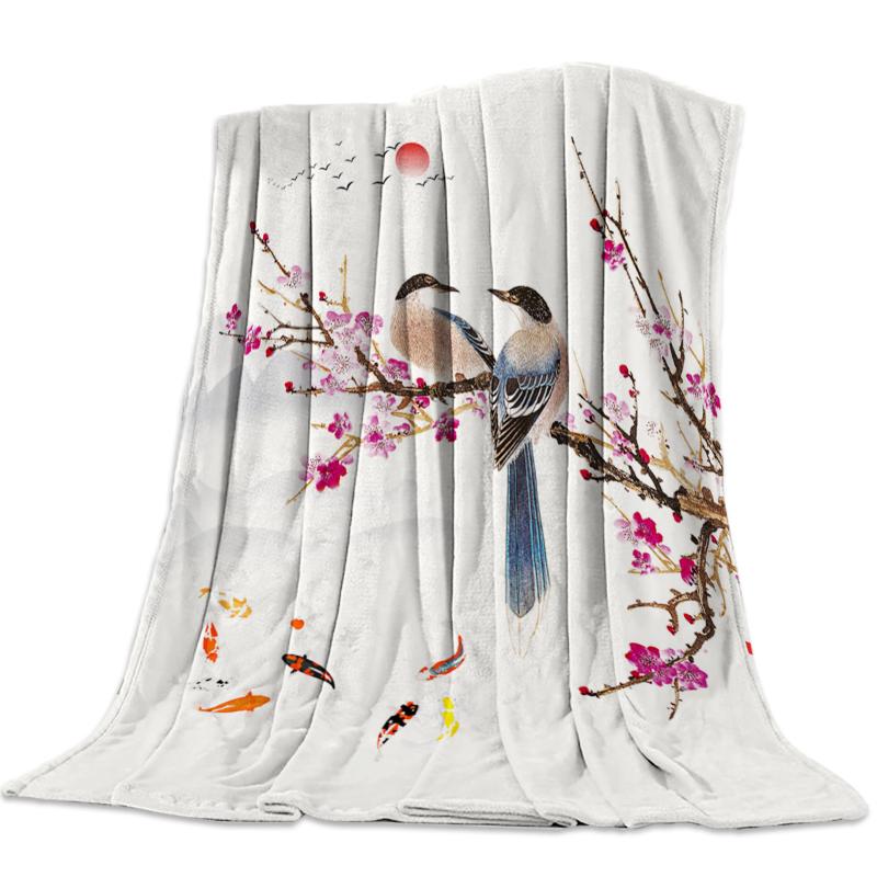 

Plum Blossom Magpie Carp Throw Blanket Warm Microfiber Blanket Bedroom Sofa Supplies Blankets for Beds