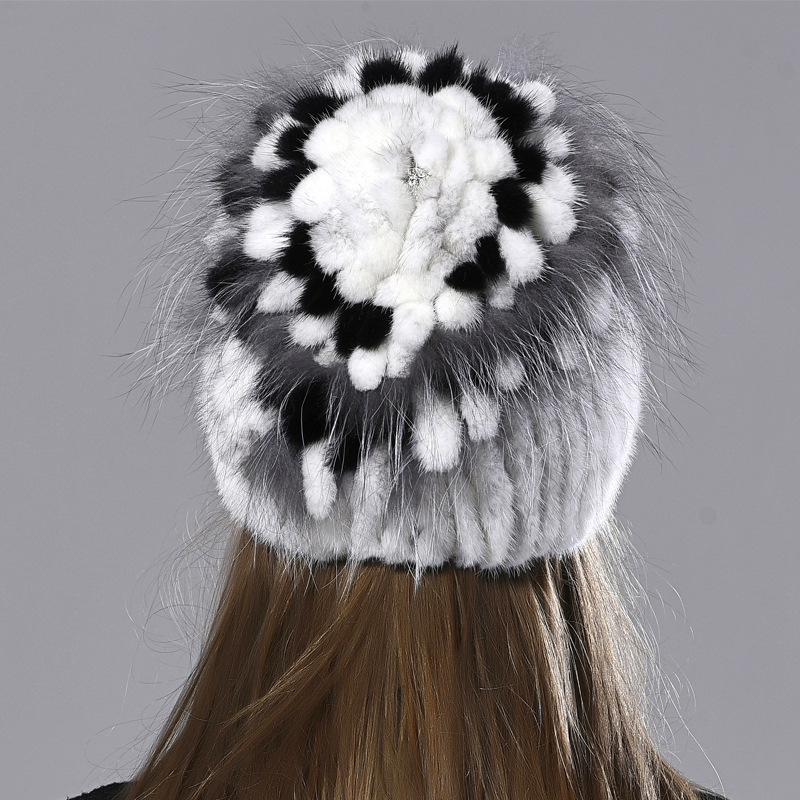 

Inverno malha para as mulheres quente natural vison chapus raposa macio floral tampas pele de
