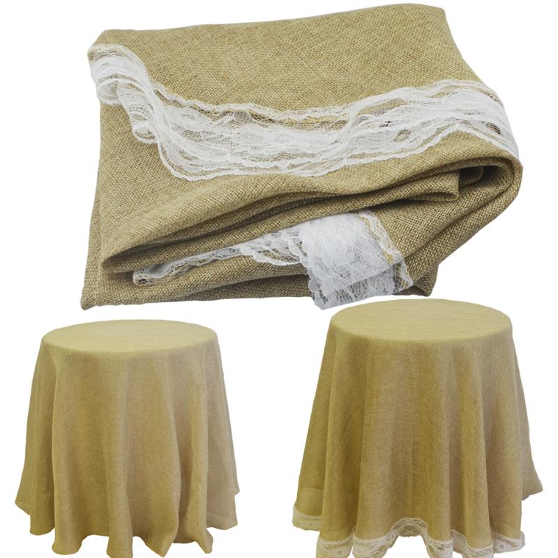 

Table Cloth Round Lace Imitation Linen Cotton Gray Khaki Cover Wedding Christmas Home Decor Burlap Rectangle Dining, Gray-round