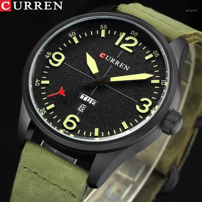 

Wristwatches CURREN Mens Watches Leather Fashion Business Quartz-Watch Men Wristwatch Display Date Week Male Clock Relogio Masculino Hodinky, Green