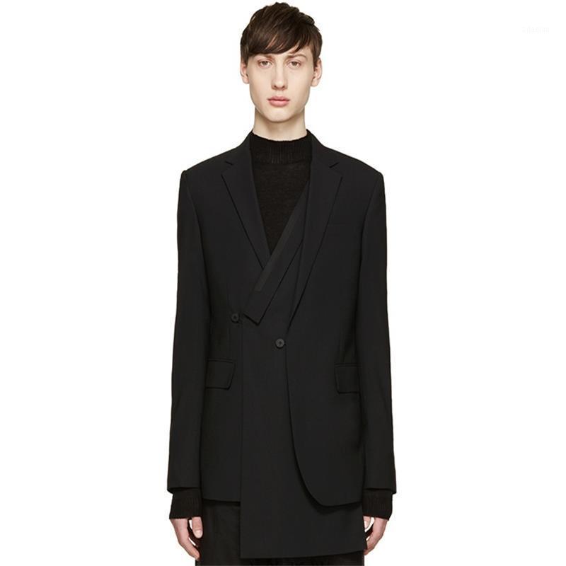 

New 2020 Men' clothing fashion GD hair stylist Catwalk Slim Double breasted stitching Suit plus size Singer costumes1, Black