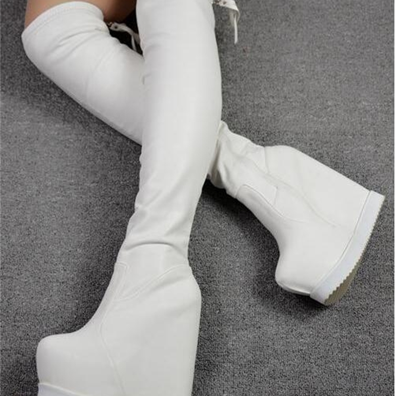 

2020 and 16cm Winter New High Heels Wedges on Knees Stovepipe Boots 3yyi, White