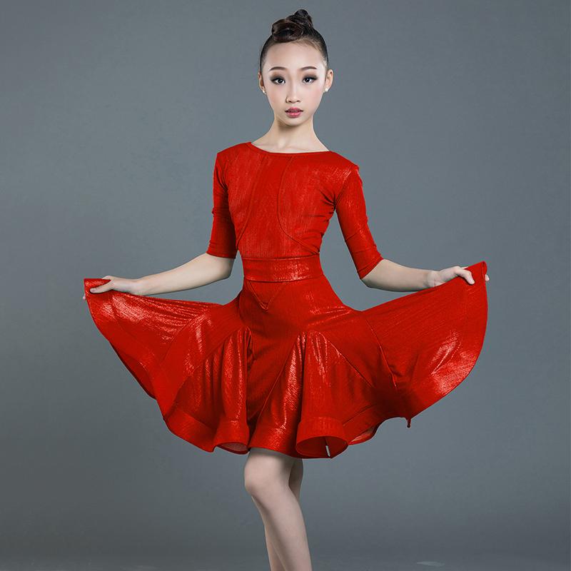 

Girls Latin Dance Dress Short Sleeve Competition Performance Clothes Rumba Cha Cha Samba Dancing Dresses Girls Dancewear SL2334, As picture