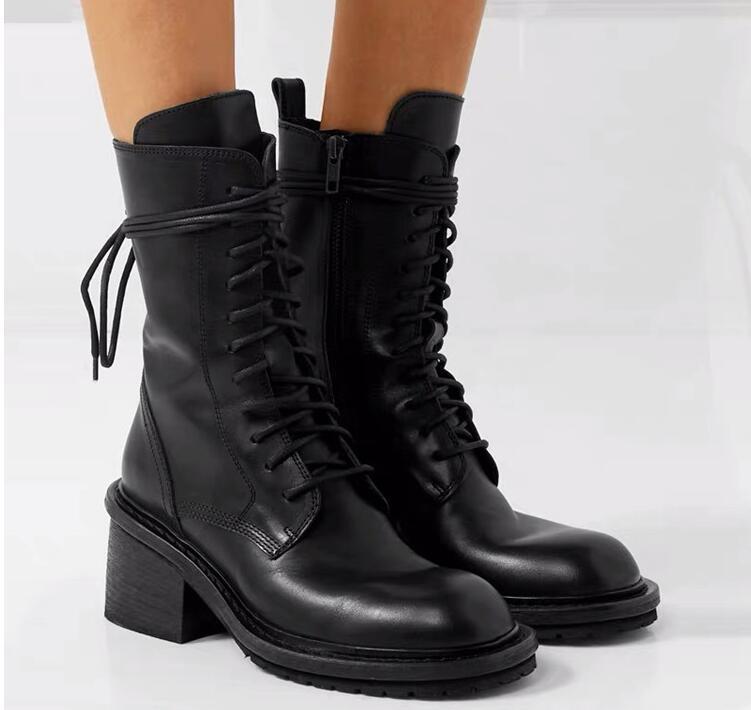 

Fashion Leather Ankle Boots for Women Ladies Lace Up Shoes Woman Party Wedding Pumps Motorcycle 7.5CM Boot, As picture