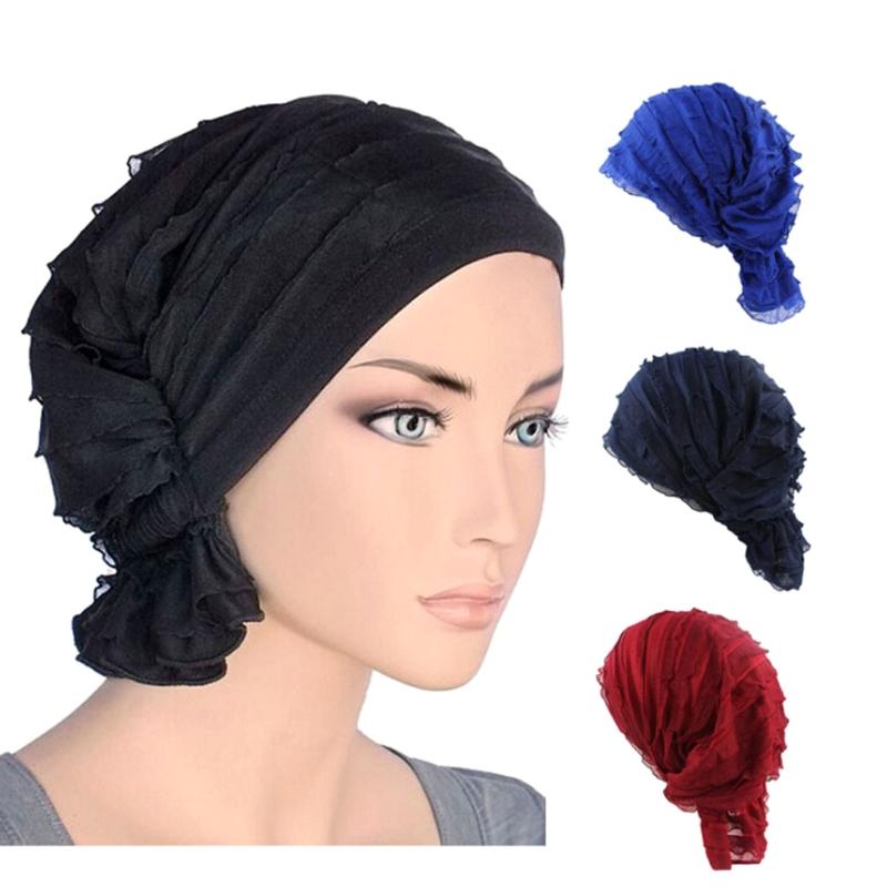 

Womens Ruffle Chemo Hat Beanie Scarf Turban Headwear For Cancer, Rb
