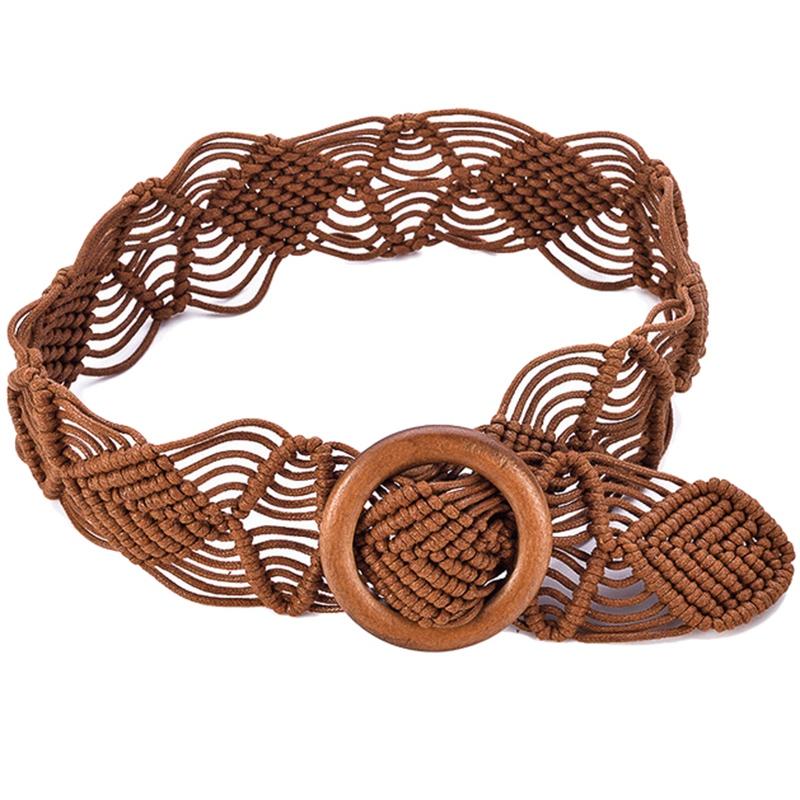 

Belts Vintage Bohemian Style For Women Knitted Wide Decoration Dress Belts(Brown)