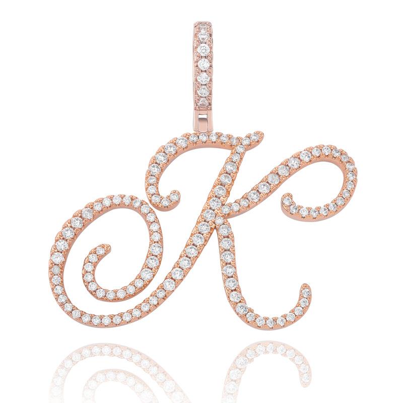 

Women Men Initial Cursive Letters Pendant Necklace with Rope Chains Iced Out Cubic Zirconia Charms Hip Hop Jewelry Gift