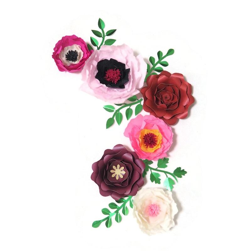 

2020 Giant Crepe Paper Flowers Artificial Flores Artificiale 6PCS+ 5 Leaves For Wedding & Event Backdrop Baby Nursery Hot Mix, Mix colors