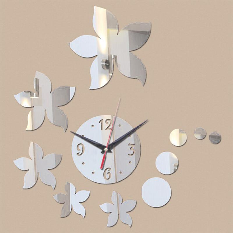 

2020 New Quartz flowers mirror Wall Clocks Reloj De Pared Large Clocks 3d Acrylic creative home decor Living Room free shipping