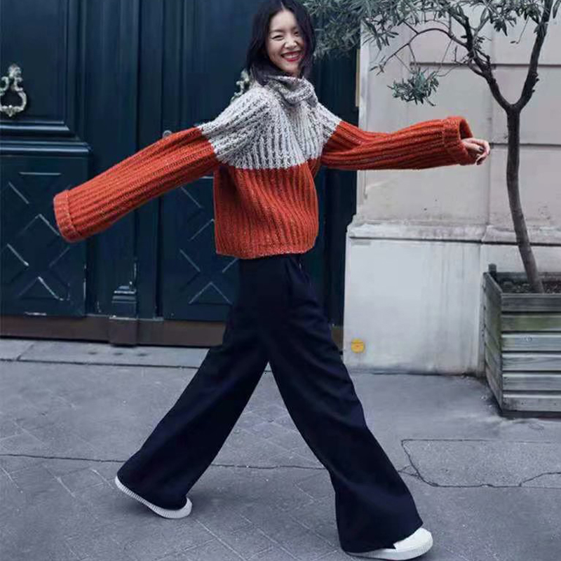 

2021 Winter New High Neck Long Sleeve Sweater Thin Black Stretch Female Temperament Casual Two-piece Suit R93z, Coral red