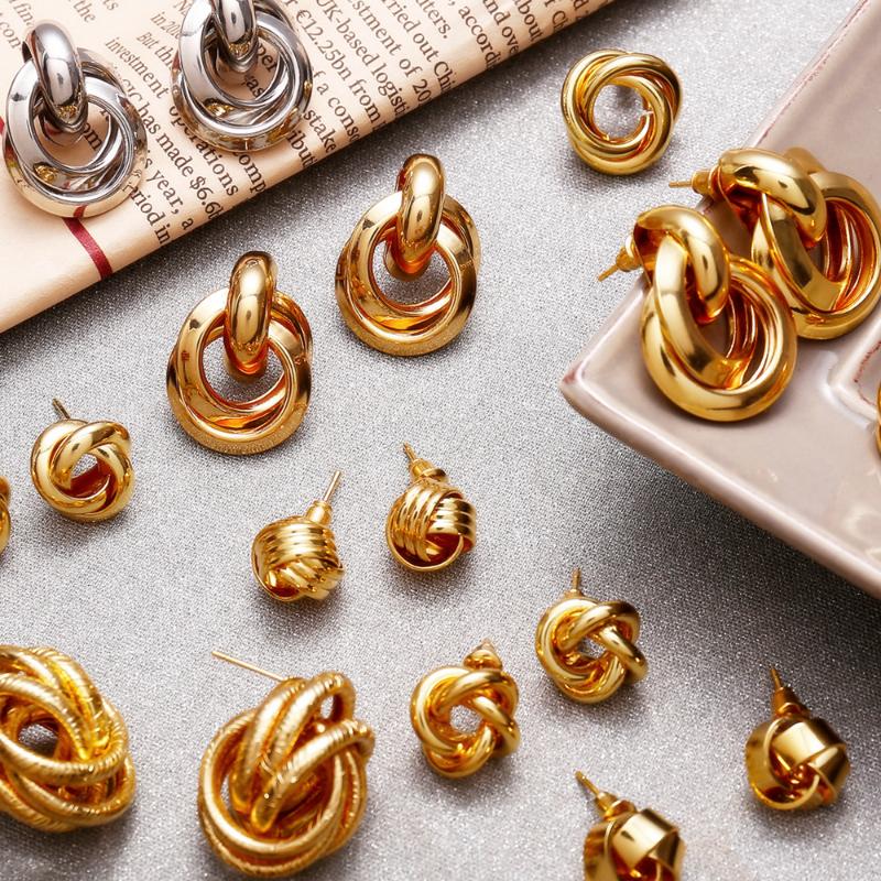 

IF ME Vintage Gold Irregular Geometric Knot Stud Earrings For Women Girl Round Statement Oorbellen Party Jewelry Gift 2020 NEW