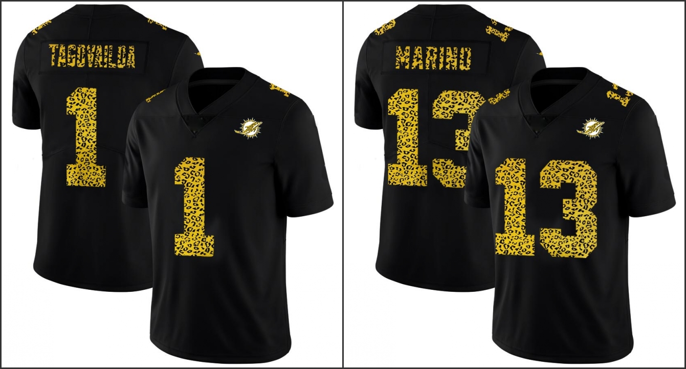

Jersey Miami''Dolphins''Men #1 Tua Tagovailoa 13 Dan Marino Black Leopard Print Fashion''NFL''Women Youth Limited Jersey