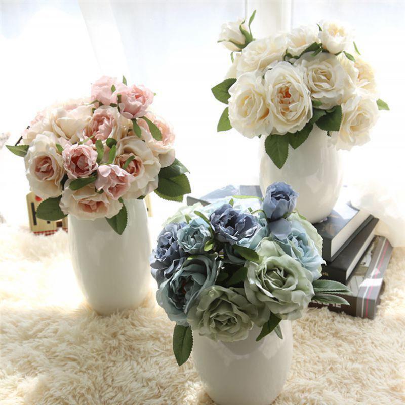 

Super Bargain Artificial Fake Flowers Rose Bouquet Floral for Wedding Bouquet Party Home Decor Gift NRB21, Blue