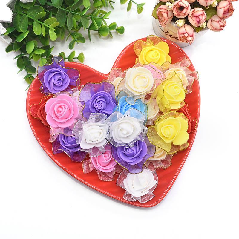 

50Pcs Mini 3cm Artificial PE Foam Silk Rose Flower Bouquet Rose for Wedding Flower Decoration Party Supplies, F01