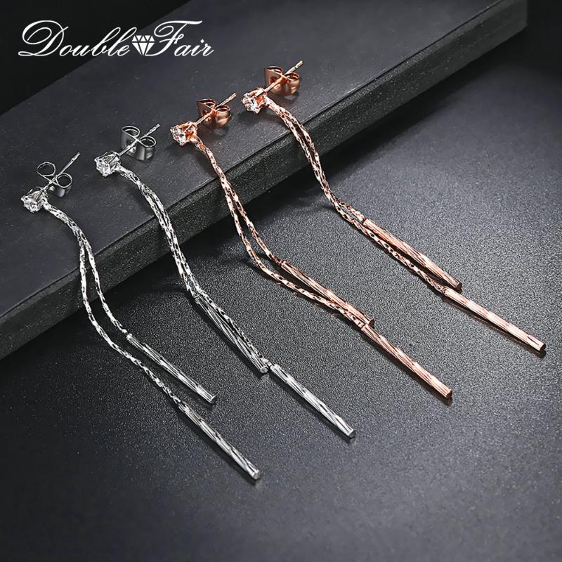 

Double Fair Fashion Long Copper Alloy Tassel Earrings For Women Girls Gift Rose Gold White Gold 2020 New Fashion Jewelry DFE805M