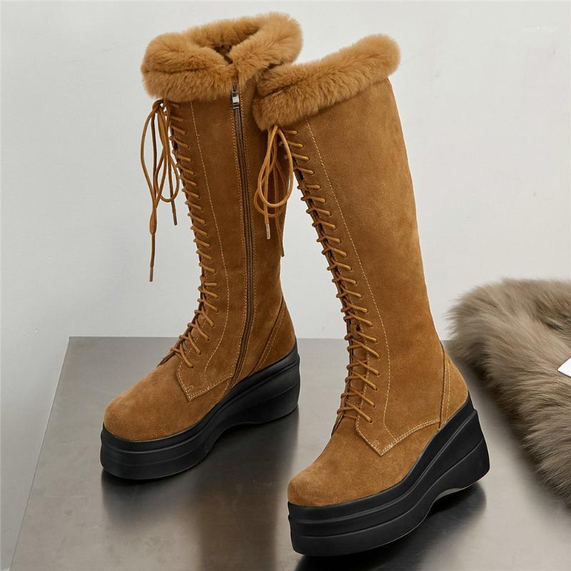 

Winter Warm Thigh High Pumps Shoes Women Genuine Leather Wedges High Heel Boots Female Lace Up Straps Fashion Sneakers1, Black