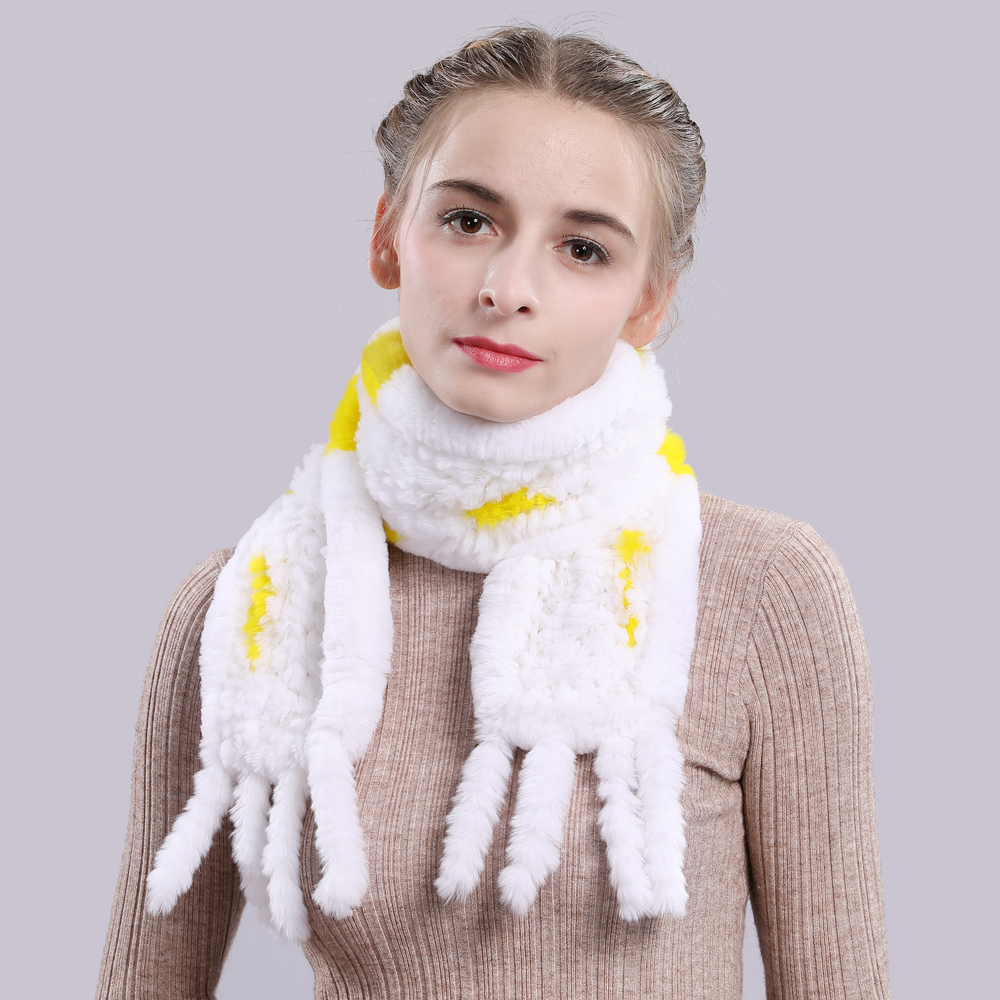 

Winter of natural mesh leather scarf lady fringe real female scarves rex rabbit skin ring shawl