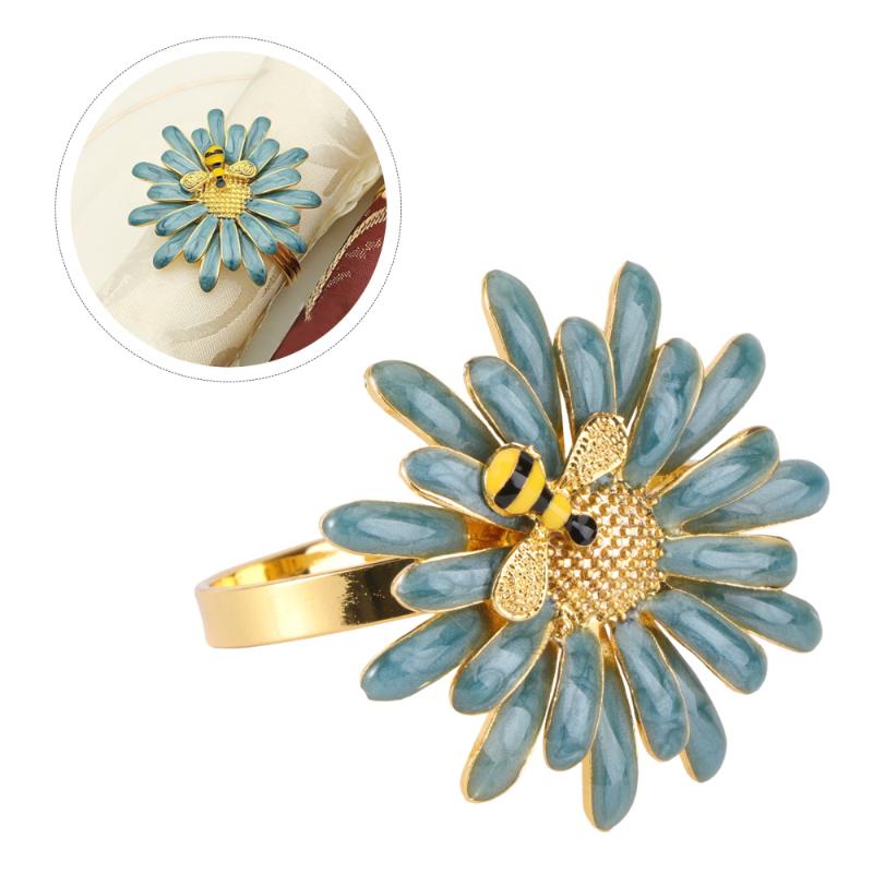 

Daisy Flower Shaped Alloy Napkin Rings Bee Decorative Fashion Serviette Buckles Chinese Style Napkin Decoration for Banquet Par