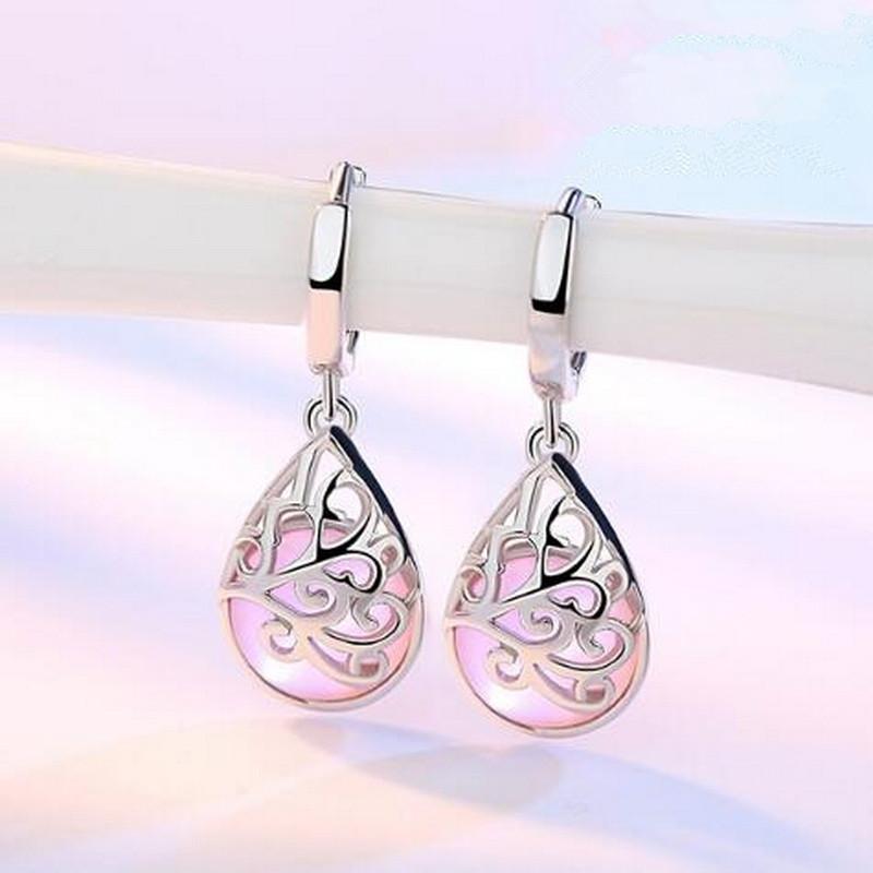 

Fashion Statement Jewelry White Pink Sexy Moonstone Opal Long Drop Earrings For Female Gift Wedding Dangle Brincos Bijoux