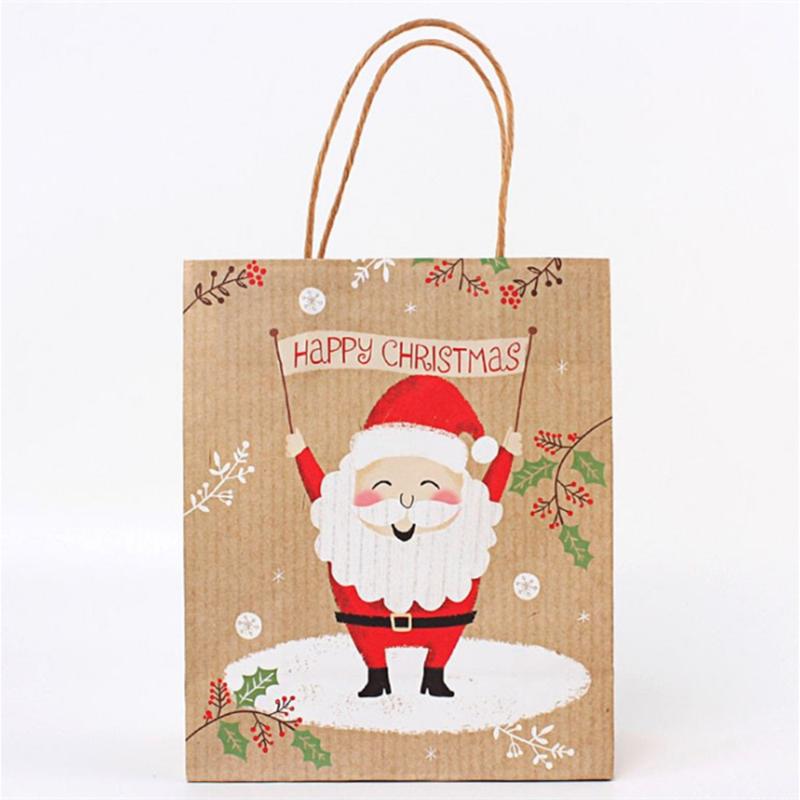 

12pcs Christmas Gift Bags Santa Christmas Socks Kraft Paper Bag Decorations for Home Party Favor Box navidad 2020