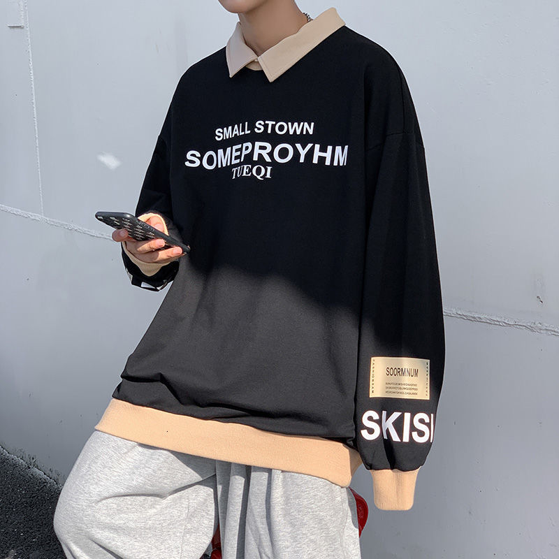 

Male Spring 2021 and New Winter Two Lapel Pieces Contrast Colour M- Sweatshirt Clothing SQGG, Black