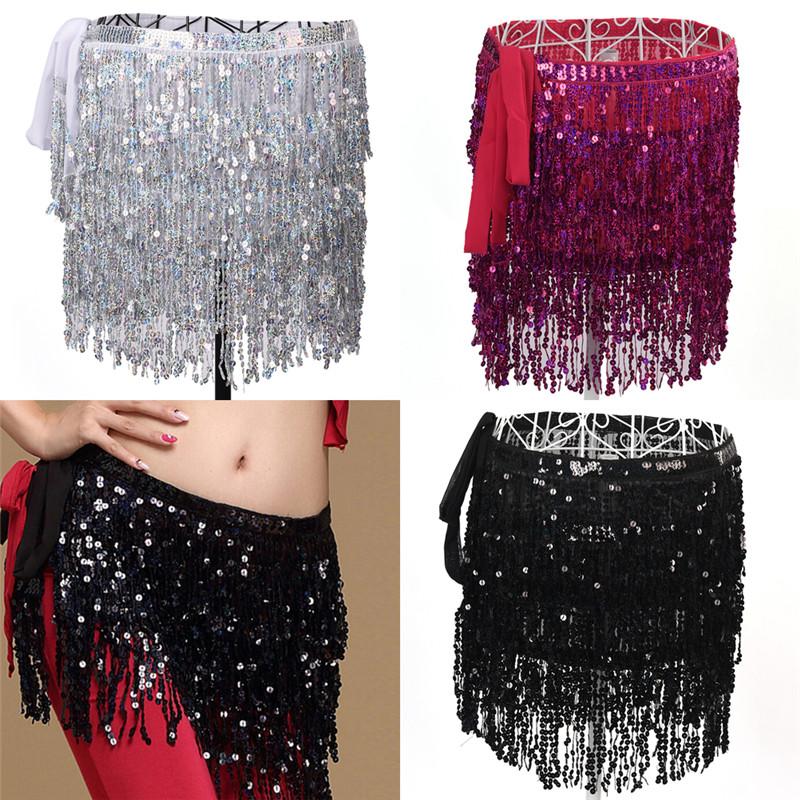 

Colorful Belly Dance Long Fringe Hip Scarf Dancing Waist Belt Skirt Sequins Tassel Women Costume, Rs