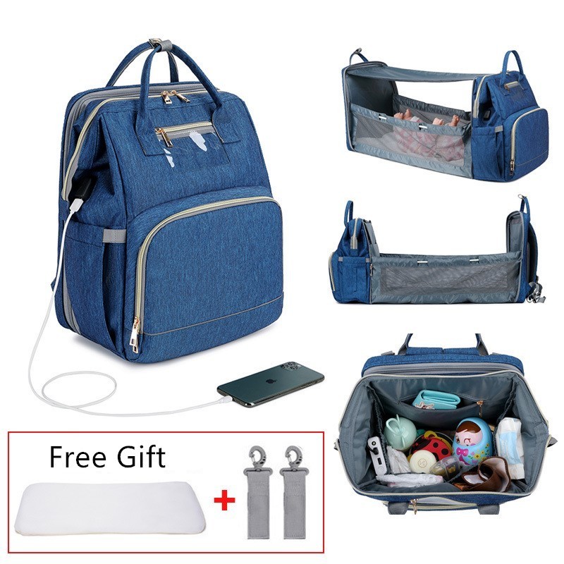 

Baby Diaper Portable Fold Bed Backpack Sunshade Mummy Maternity Waterproof Nappy USB Charging Large Capacity Bag Q1113