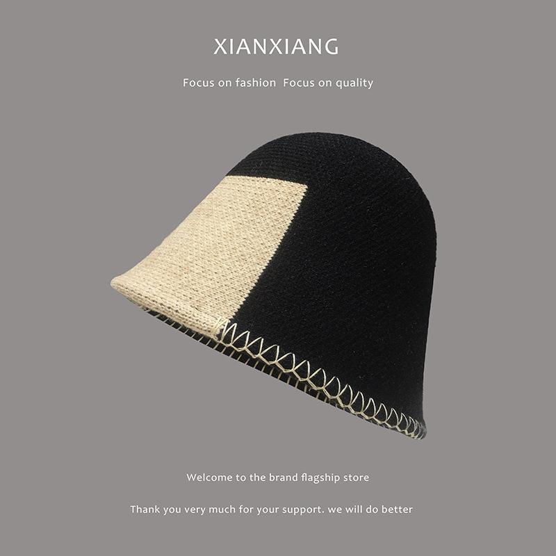

2020 New Hat Women Winter Autumn Knitted Wool Bucket Hat Korean Fisherman Cap Female Fashion Vintage Chapeau Round Top, Black
