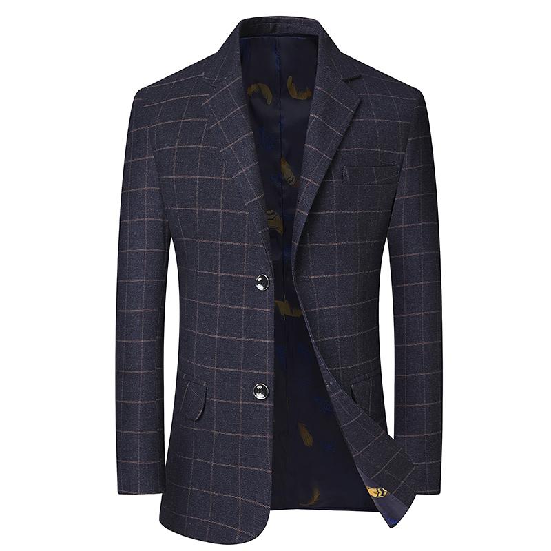 

2020 -4XL Mens Blazer Jackets Casual Winter Mens Blazer Single Button Brand lomg Men Slim Fit plaid Male Suit, Black