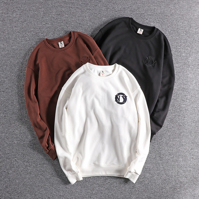 

2021 New Spring Autumn Trendy Embroidery Letter Long-sleeved Shirt Men's Pullover Round Neck Sweatershirt Fashion Male Harajuku Tops 9nb8, Dark brown