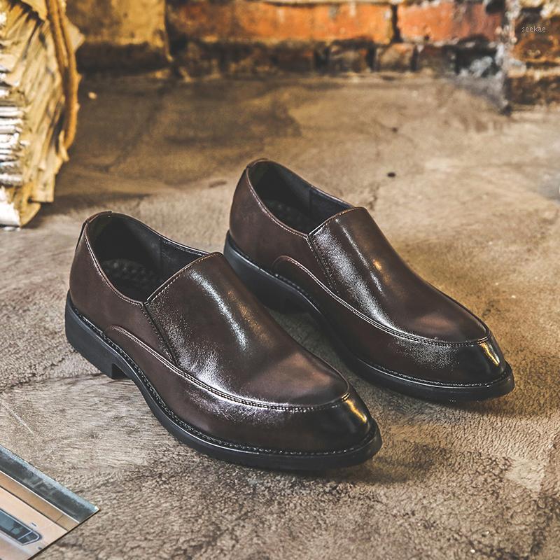 

2021 New Autumn Winter Vintage Men Shoes Casual Formal Dress Leather Shoes Business Loafers Wedding Men Designer Oxfords1, Black