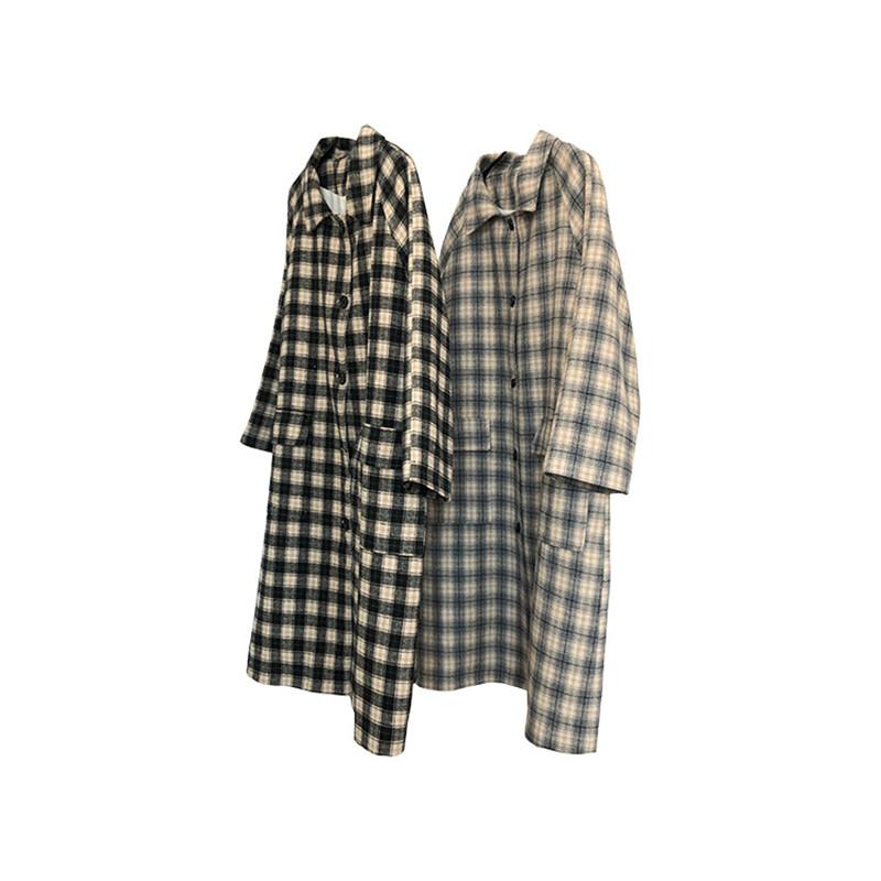

2020 Autumn And Winter New Style Retro Fashionable Lapel Check Woolen Coat Wool Loose Mid Length Versatile Coat Female C169, Grey plaid