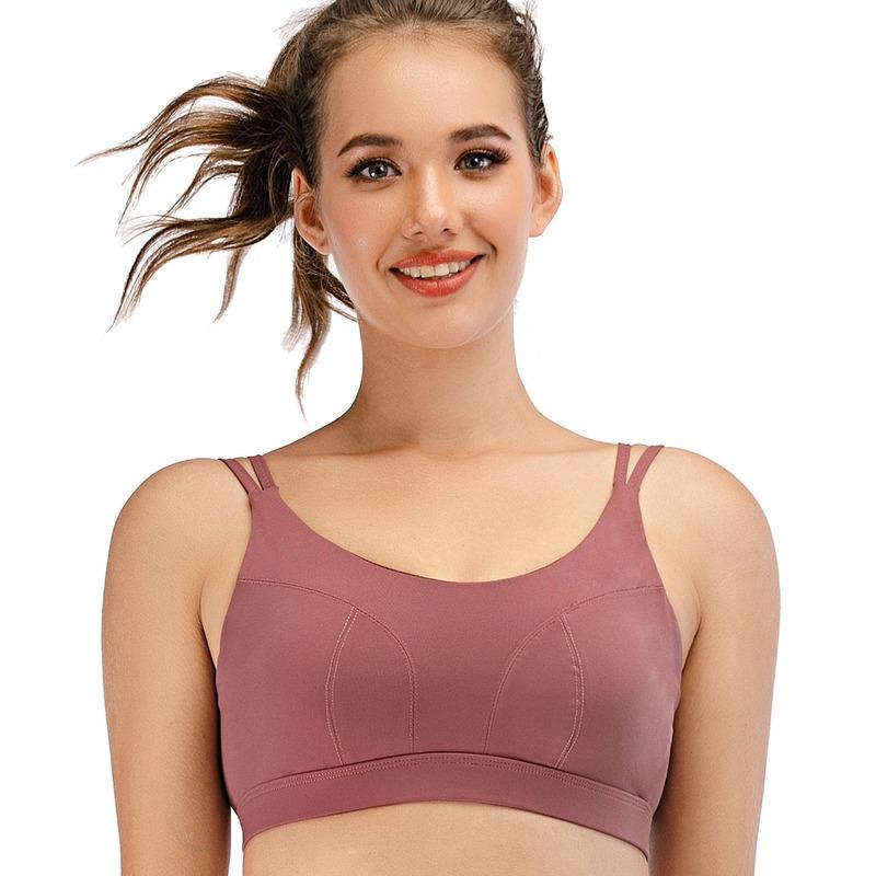 

Yoga Sexy U-shape Shockproof Elastic Adjustable Back Button Underwear Sports Bras for Women Padded Casual Training Running, Hongse