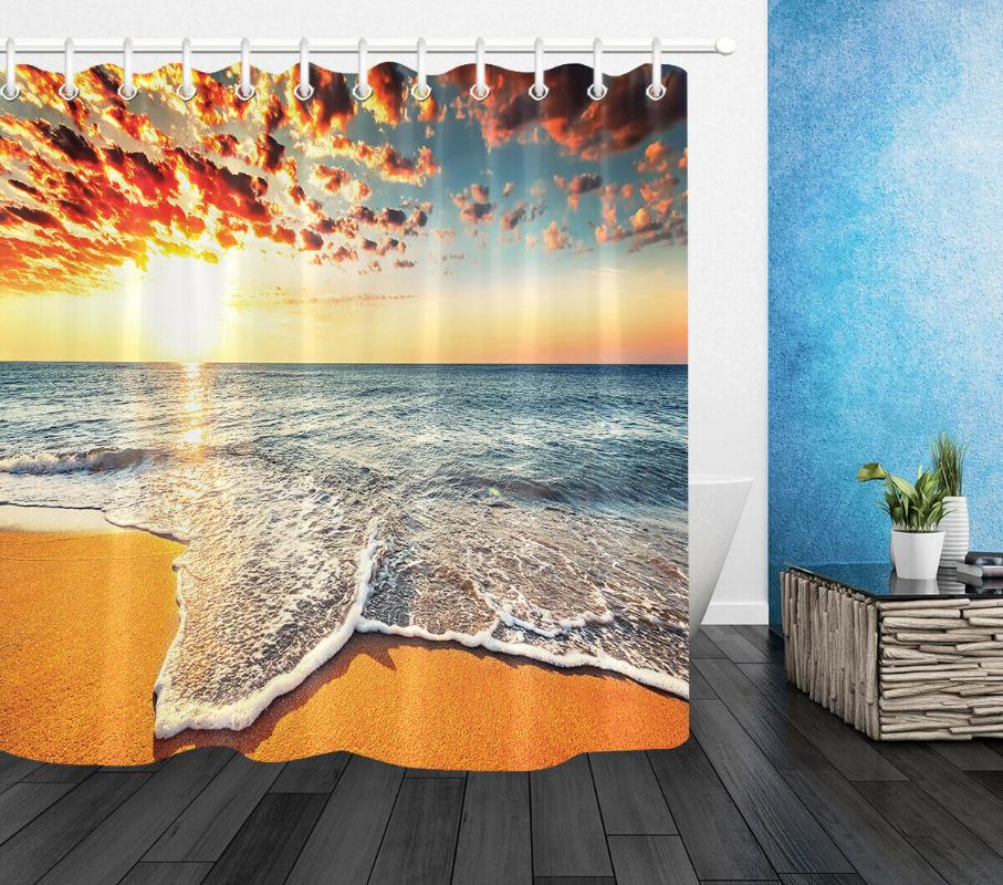 

SunUnique Sea Wave Beach Shower Curtain Uniques Bathroom Waterproof Fabric & 12hooks
