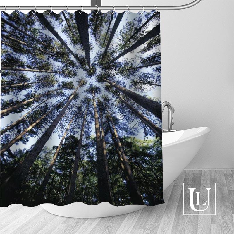 

Big Sale New Custom Forest of trees Shower Curtain with Hooks bathroom Waterproof Polyester Fabric