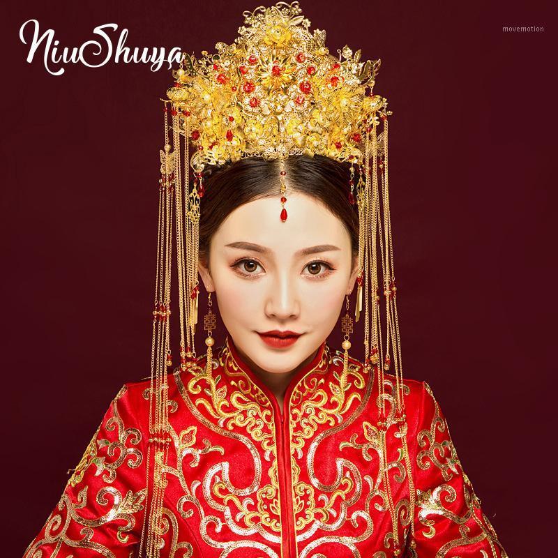 

NiuShuya Vintage Chinese Style Hair Crown Classical Traditional Bridal Headdress Wedding Hair Accessory Gilding Coronet Headwear1