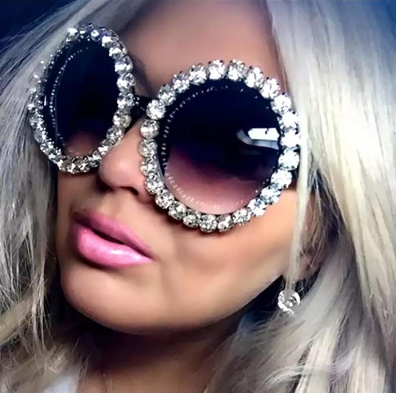 

Sunglasses 2021 Gorgeous Ladies Crystal Diamond Handmade Round Glasses UV400 Mirror Lens Spring Design Summer