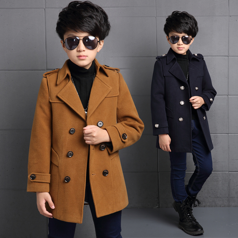 

2020 High Quality Lattice Children Coat Wool Coat For Boys Fashion Autumn Winter Jacket Boy Windbreaker Kids Winter Overcoat LJ201128, Blue;gray