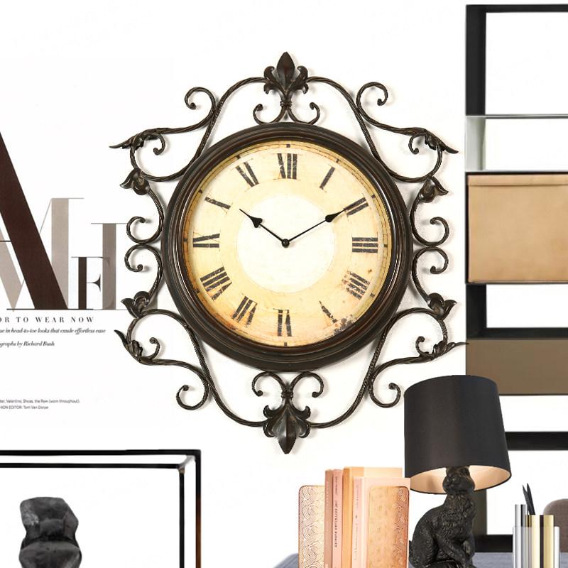 

Simple Modern Wrought Iron Wall Clocks Wall Mural Decoration Home Livingroom Hotel Porch Decorative Clock 3D Sticker Crafts