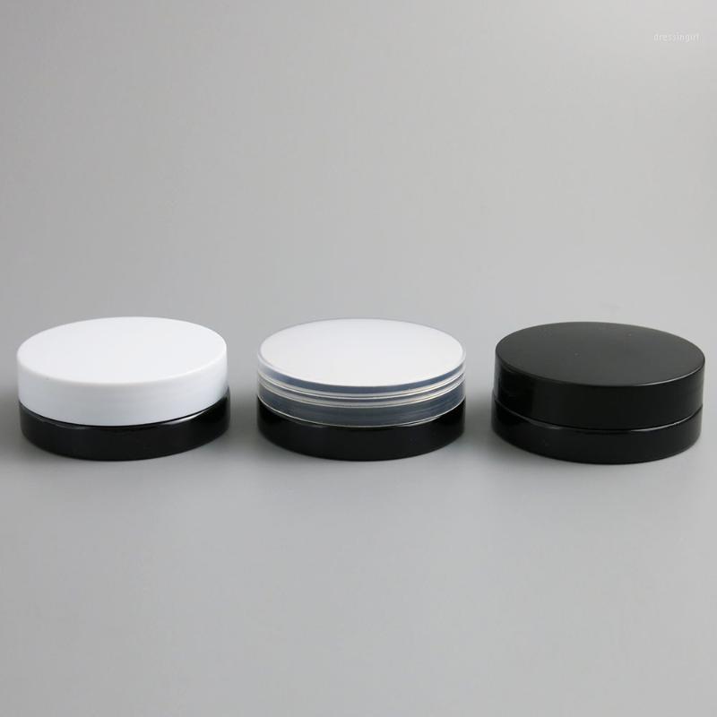 

30pcs Empty Black Plastic Sample Container with clear white black Lid screw cap Cosmetic cream serum Jar case can 30g 30ml 1oz1