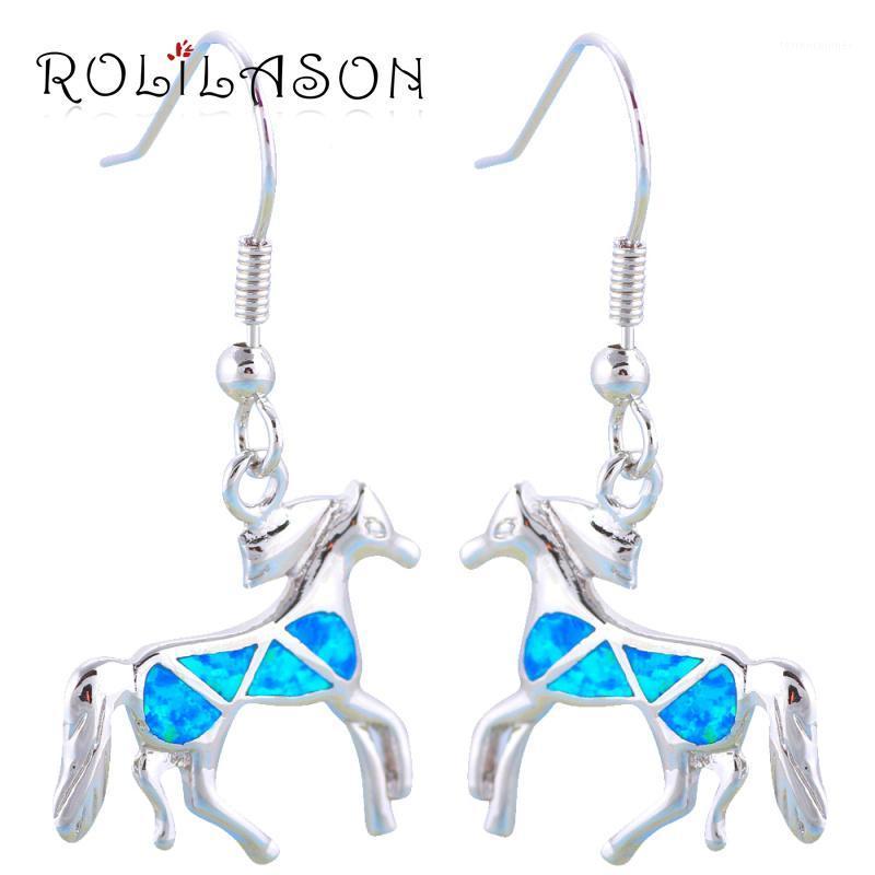 

Dangle & Chandelier ROLILASON Amazing Horse Design Brand Blue Fire Opal Silver Stamped Fashion Jewelry Drop Earrings For Women OE6261