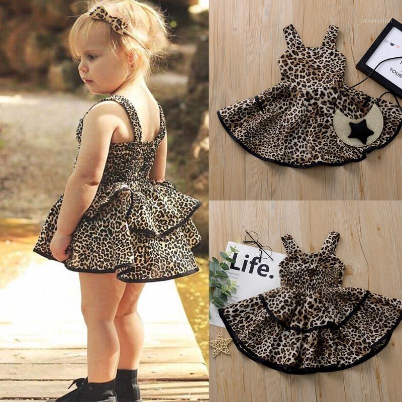 

Baby Girls dresses Infant Kids Dresses For Girls Clothes Button Princess Casual Strap Ruffled Leopard Print Children1, Bw
