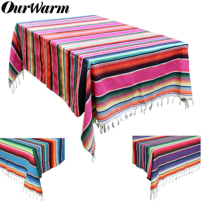 

OurWarm 150X215cm Mexican Cotton Tablecloth Wedding Decorations Mexican Serape Blanket Table Cover Party Supplies USA Warehouse
